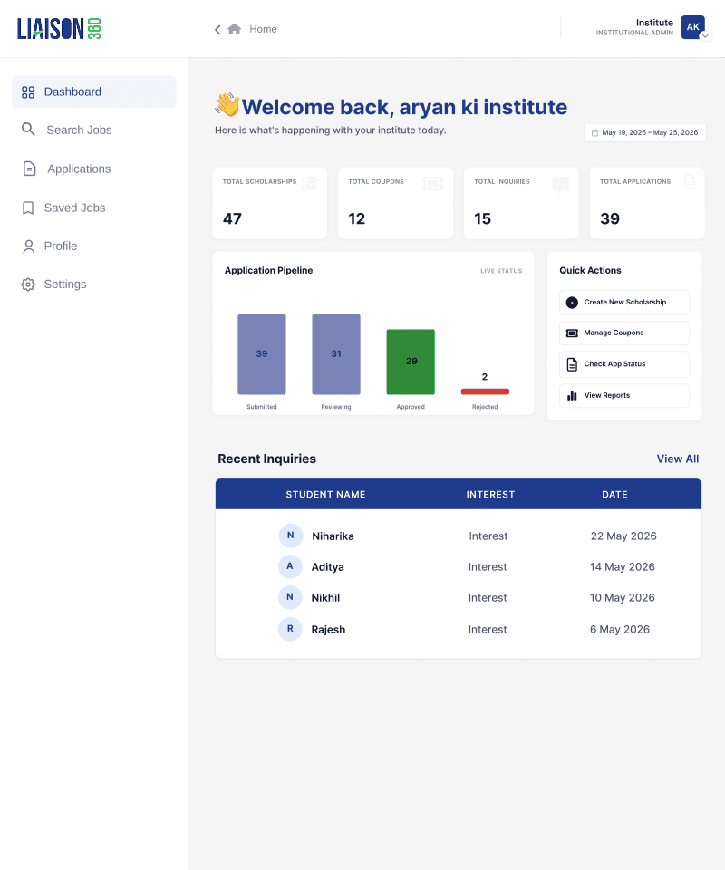 Liaison 360 Student Admissions dashboard