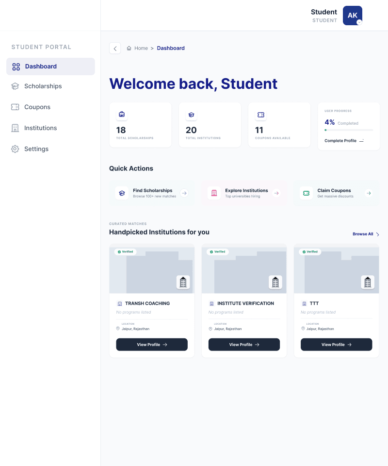 Liaison 360 Student Portal and institution discovery